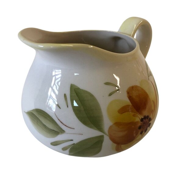 Secla Pottery Pitcher Hand Painted Portugal Ceramic Flowers Squat Wide Mouth - Picture 2 of 10